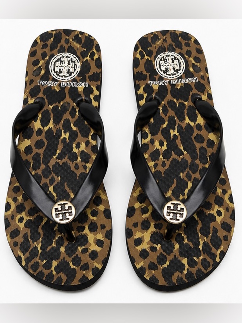 Tory Burch Leopard-Print Flip Flops with Black Straps and Gold Logo 🖤⭐️ - Picture 1 of 7